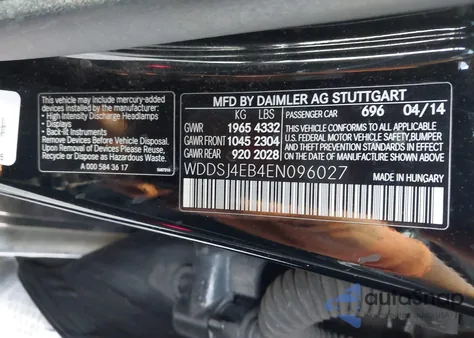 2014 Mercedes-Benz Cla 250 from USA, damaged, VIN WDDSJ4EB4EN096027